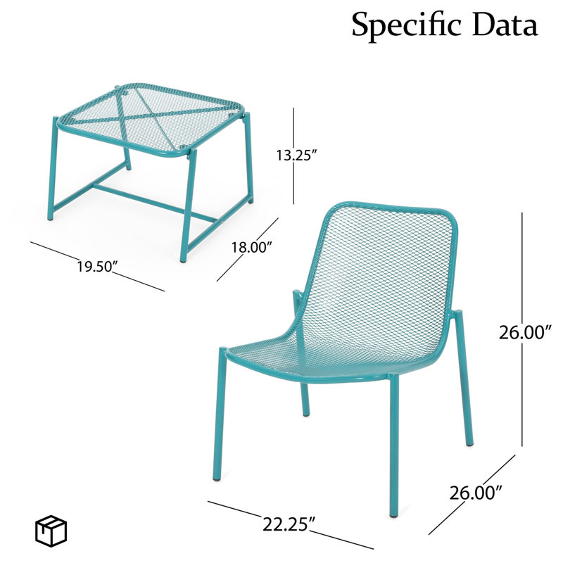 3 Piece Patio Seating Set With Iron Frame And Side Table