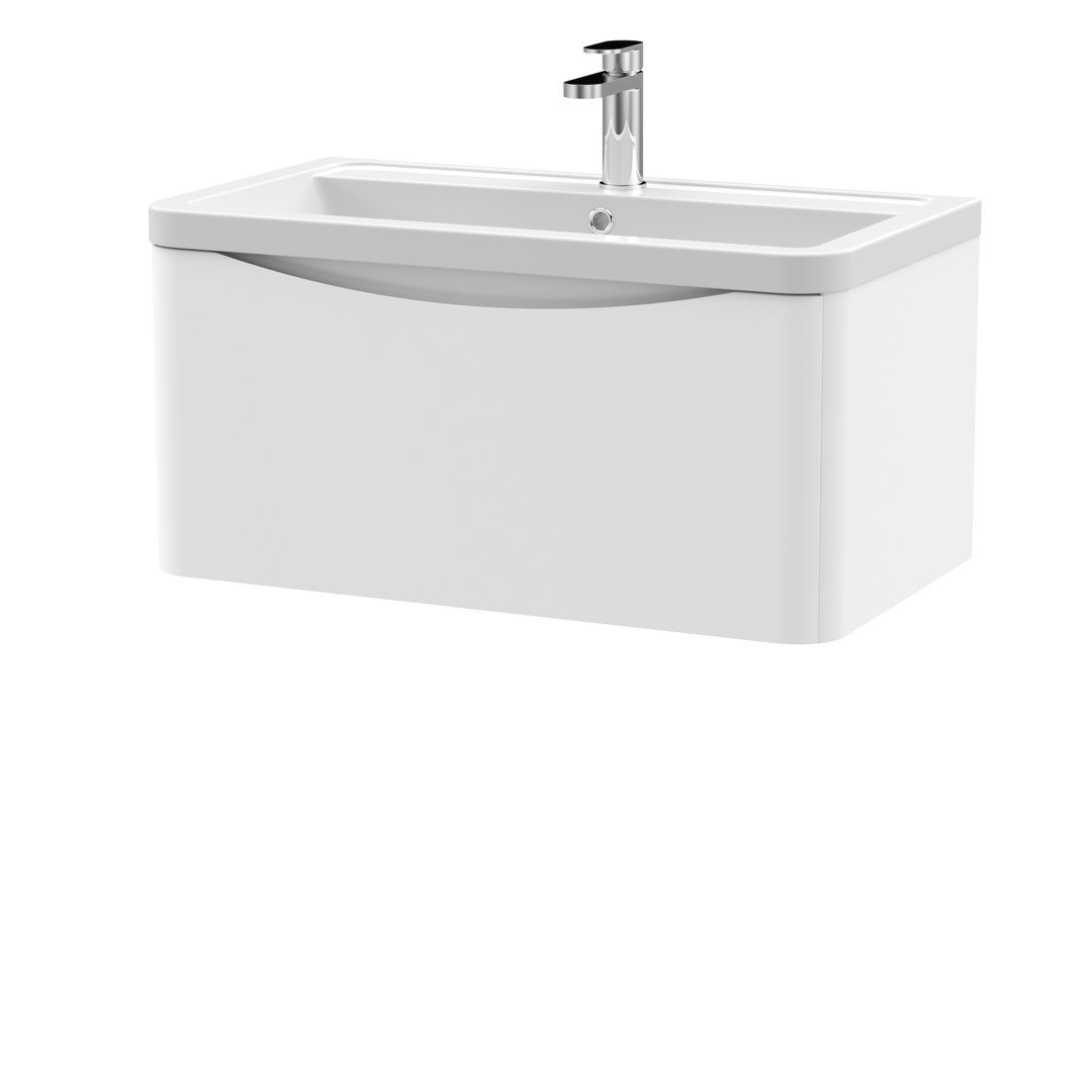 Nuie Satin White Lunar Wall Hung Single Drawer Vanity Unit And Ceramic Basin | | Mdf | 800Mm - Image 3