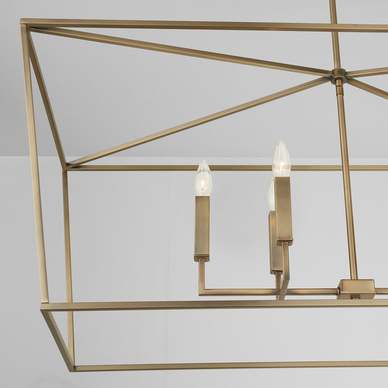 Dumas 6 - Light Dimmable Lantern Geometric Chandelier, Aged Brass