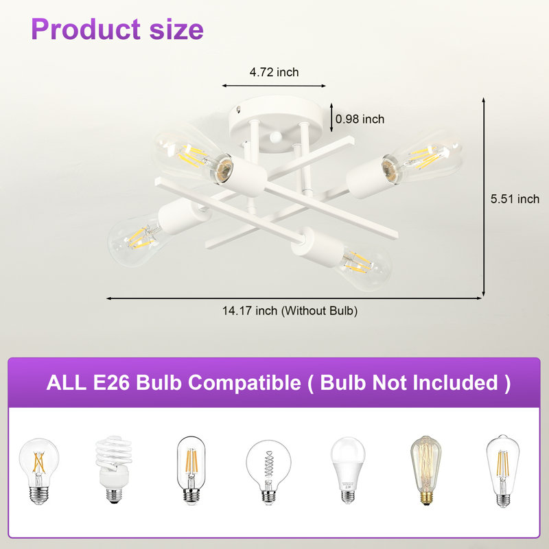 Hannah-Jayne 14.17'' Sputnik Modern Linear Flush Mount, White, 4 Lights