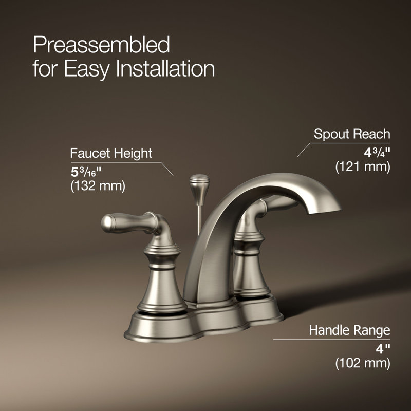 Kohler Devonshire Centerset Bathroom Sink Faucet, 1.2 gpm, Vibrant Brushed Nickel, With Pop Up Drain