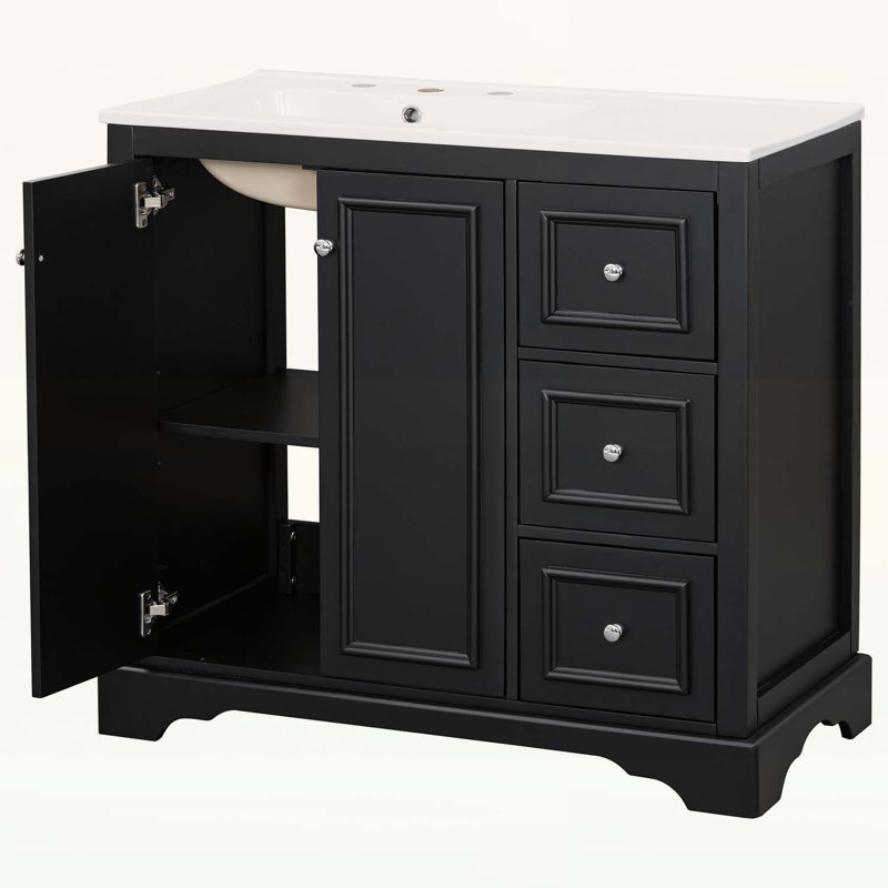 Meuble-lavabo classique avec lavabo en céramique et beaucoup de rangement, Black