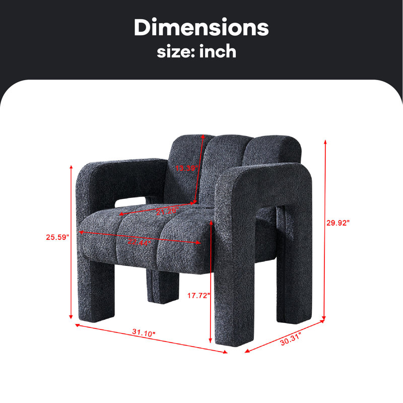 Chaise d'appoint pratique et large rembourrée, Polyester gris foncé