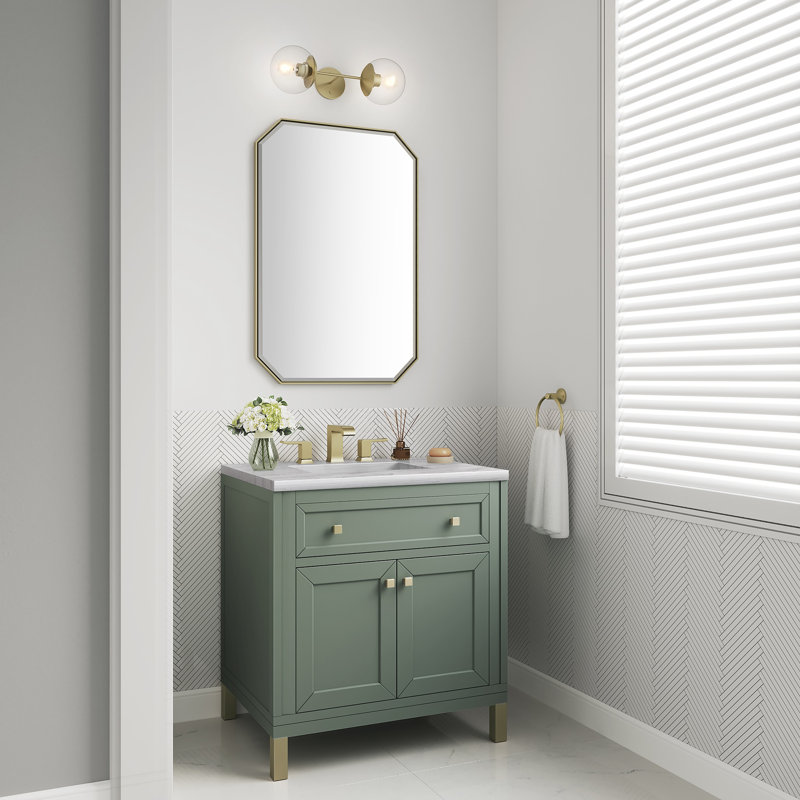 Meuble-lavabo simple l 30 po Chicago, Blanc de Carrare, Céladon fumé, 8 po