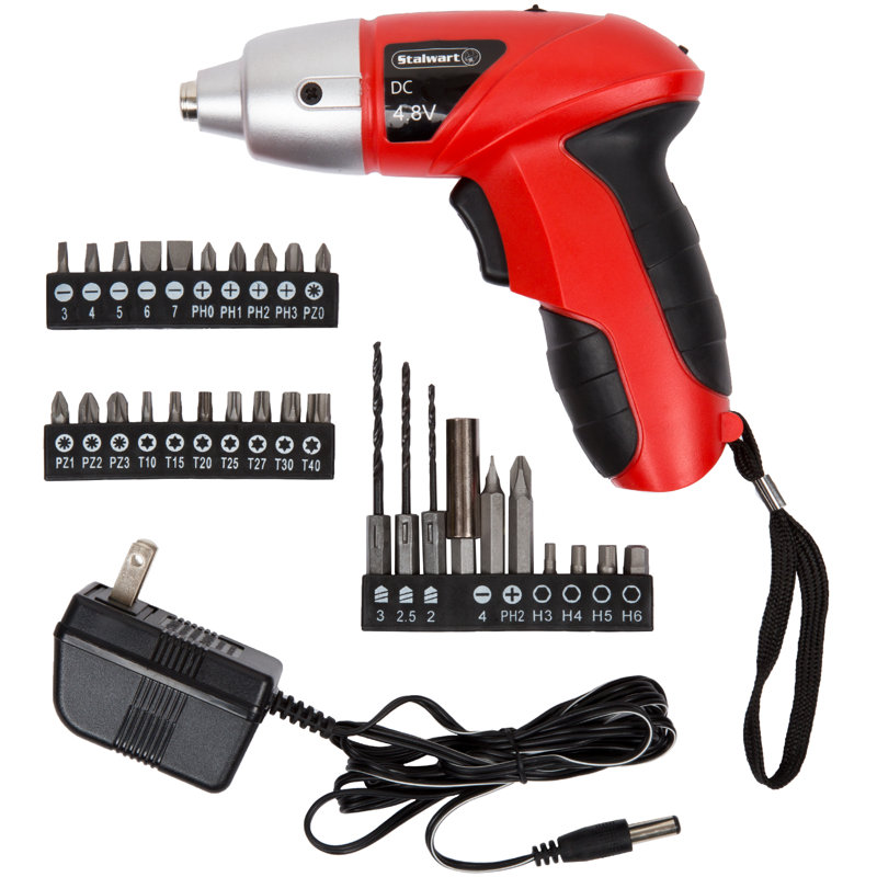 Ensemble de tournevis électrique 25 pièces Stalwart - Perceuse sans fil avec lampe de travail à DEL, verrou de broche automatique et embouts de tournevis