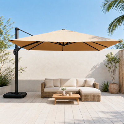 Parasol de patio en porte-à-faux 10pi avec pivotement et inclinaison à 360 °, parasol extérieur décalé en aluminium avec manivelle, base vendue séparément