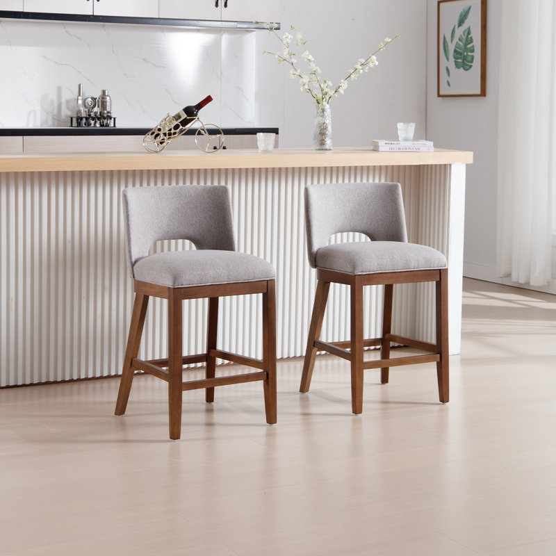Upholstered Farmhouse Bar Stools, 26" Counter Barstools With Wood Legs For Kitchen Island/Breakfast Bar/Home Pub Set of 2