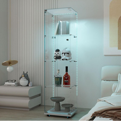 Vitrine en verre trempé avec éclairage DEL Bluetooth, serrure de porte - idéale pour les espaces de vie et de chambre à coucher