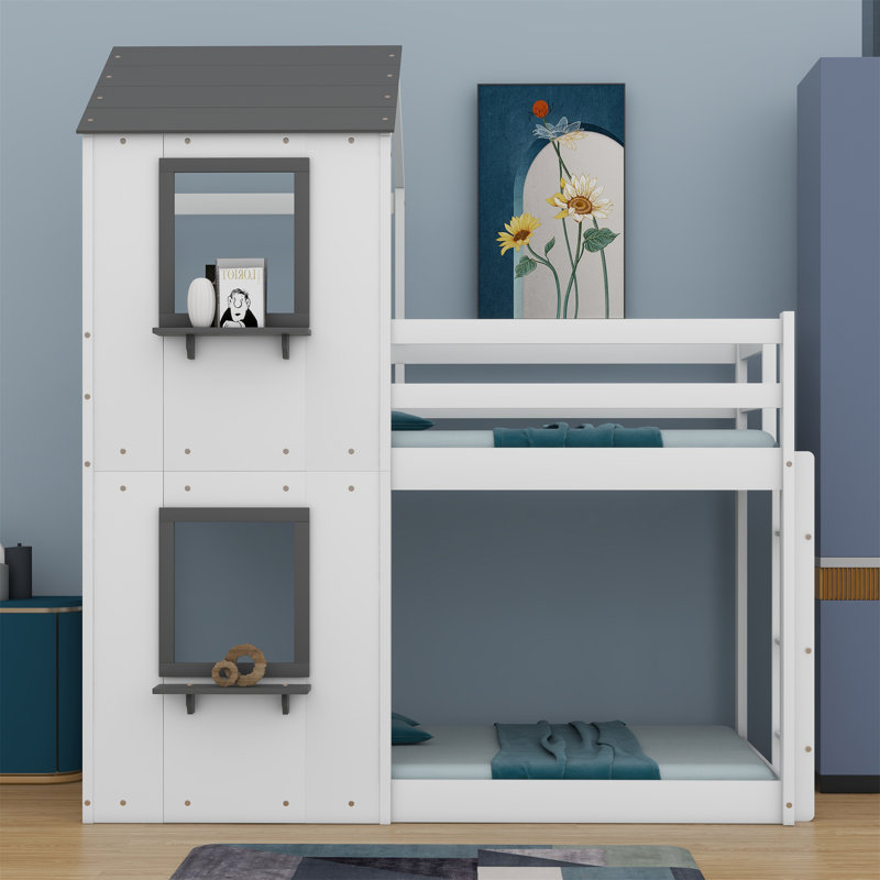 Bunk Bed With Roof, Window, Guardrail, Ladder, White