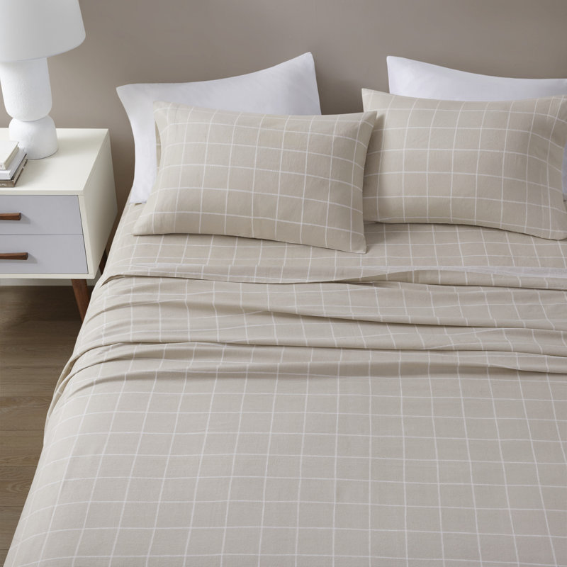 Ensemble de draps 4 pièces très grand en flanelle 100% coton Cozy, Ensemble de draps pour très grand lit avec 2 taie