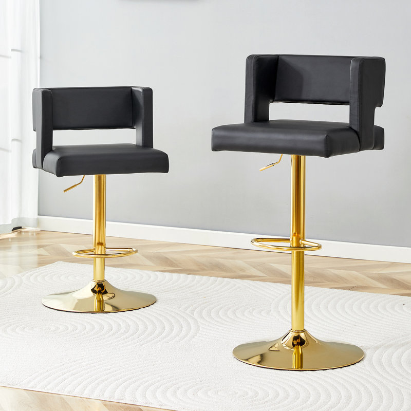 Tabouret de bar pivotant à hauteur réglable (ensemble de 2), Doré, Noir