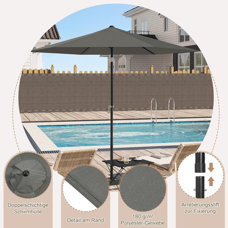 Ninfa Tilt Traditional Parasol, Grey, 236cm H x 270cm W x 270cm D