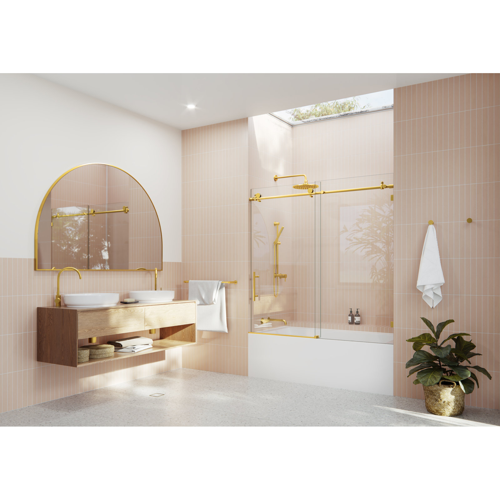 Eclipse Frameless Sliding Tub Door, Satin Brass