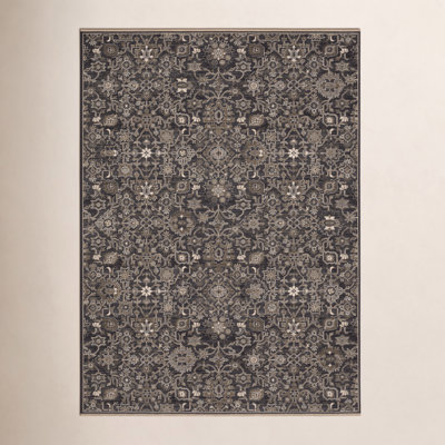 Kuester Borderless Traditonal Charcoal//Tan Wool Blend Area Rug
