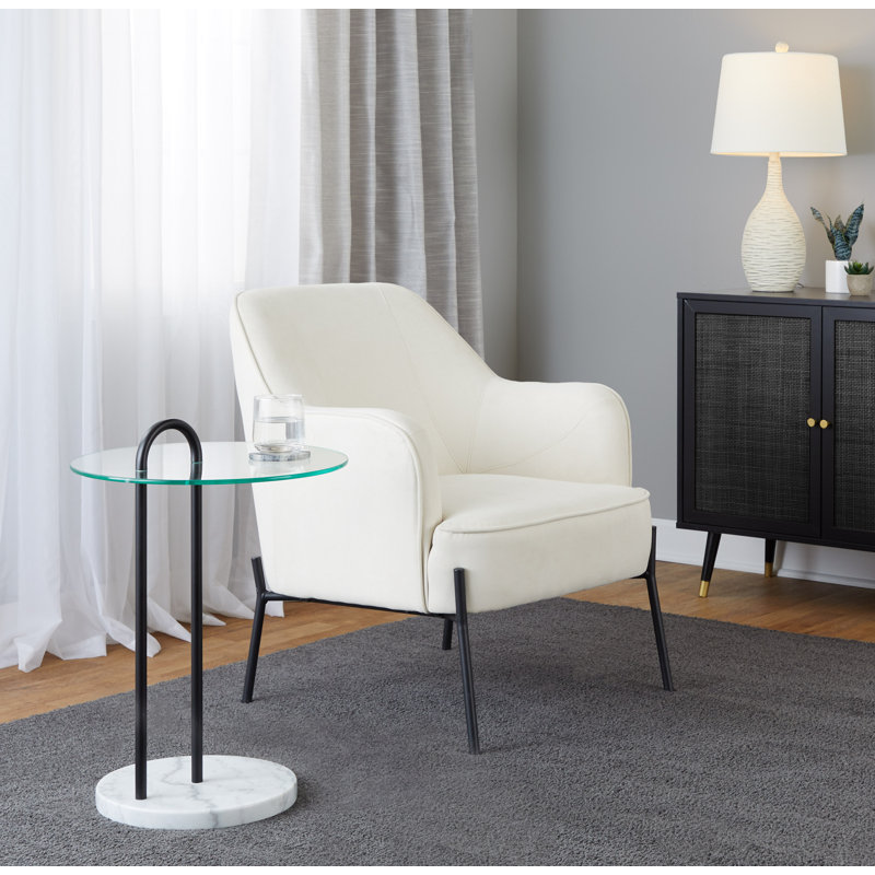 Reasor Glass Top End Table, White Marble/Black Steel