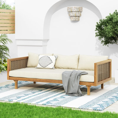 3 Seater Daybed With Wood Frame, And Water- Coverings Wood, & Cushions Traits (3 Seat