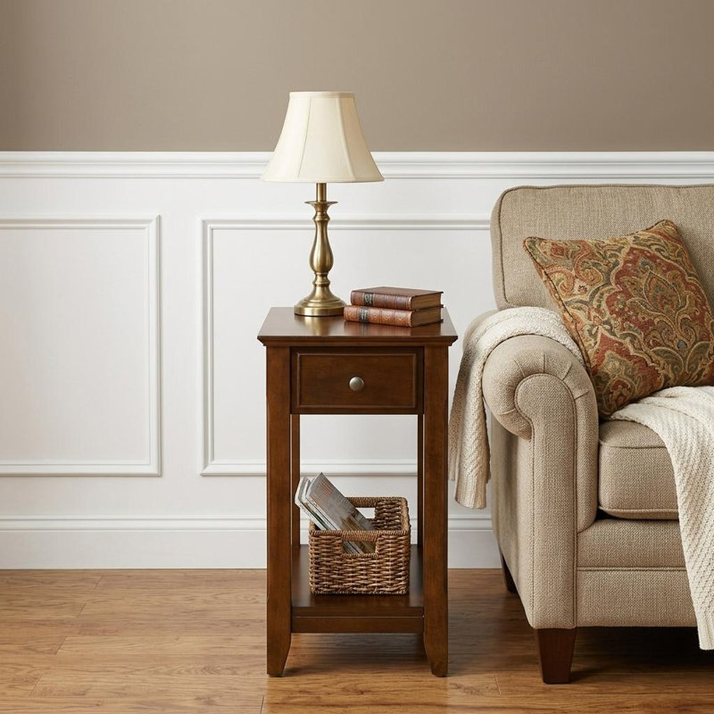  Contemporary 23" Walnut Brown Single Drawer End Table with Shelf