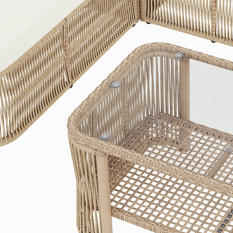 Ensemble de conversation en osier pour l'extérieur avec table basse et coussins pour le jardin