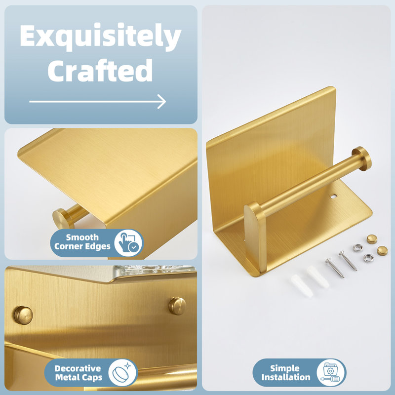Wall Mounted Toilet Paper Holder, Brushed Gold