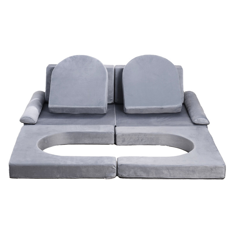 Canapé gris modulaire 10 pièces - housse de peau douce, mousse 28D haute densité, se transforme en lits de plancher de châteaux de voitures, large base centrale basse, polaire à fermeture à glissière, rembourrage en mousse, plusieurs structures, base
