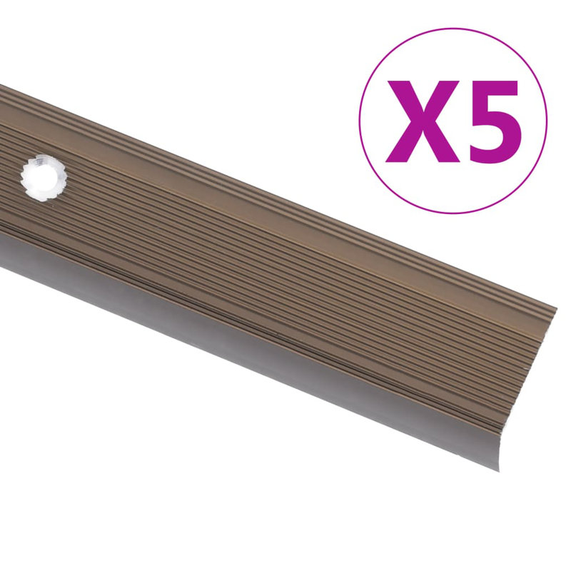 Nez de marche en aluminium en forme de L 5 pièces, Brun, Rectangle 35,4 po x 1,4 po