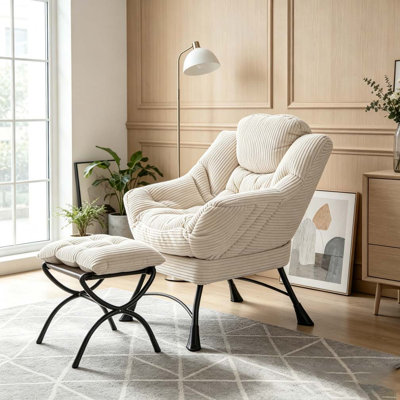 Fauteuil Lazy avec repose-pieds, fauteuil d'appoint moderne avec accoudoirs et poche latérale