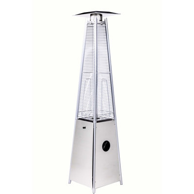 Chauffage de terrasse en acier inoxydable 40 000 BTU, tube en verre de quartz, effet flamme, thermocouple, roulettes pour faciliter le transport. Puissance : 40 000 BTU.