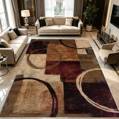 1PC Modern Abstract Distressed Geometric Block and Circle Earth Tone area rugs for Living Room, Soft and Comfortable, Suitable for all seasons, easy-to-maintain, machine washable Indoor floor mat, Under Table Farmhouse suitable for dining table,