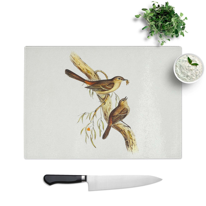 Tempered Glass Scrub Robin by Elizabeth Gould Chopping Board, 39 cm W x 28.5 cm L