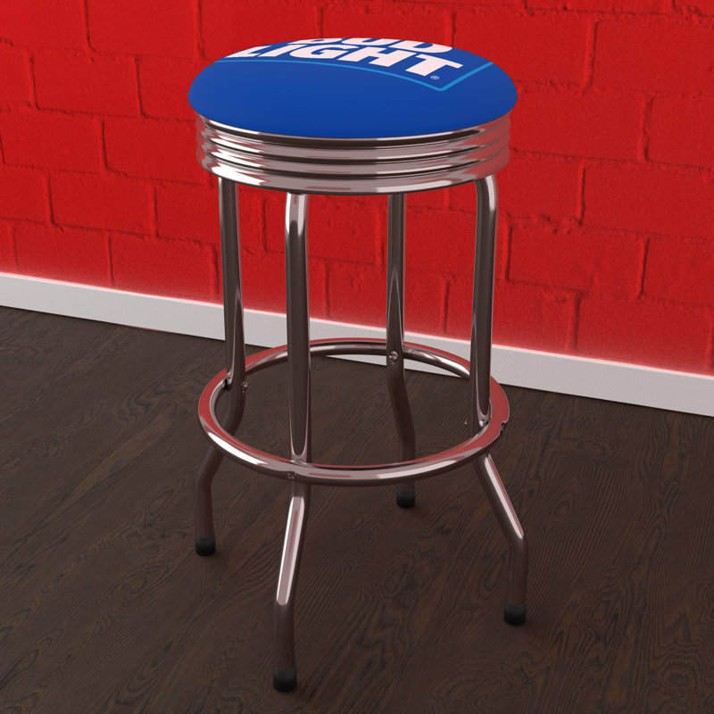 Bud Light Blue Chrome Ribbed Swivel Bar Stool