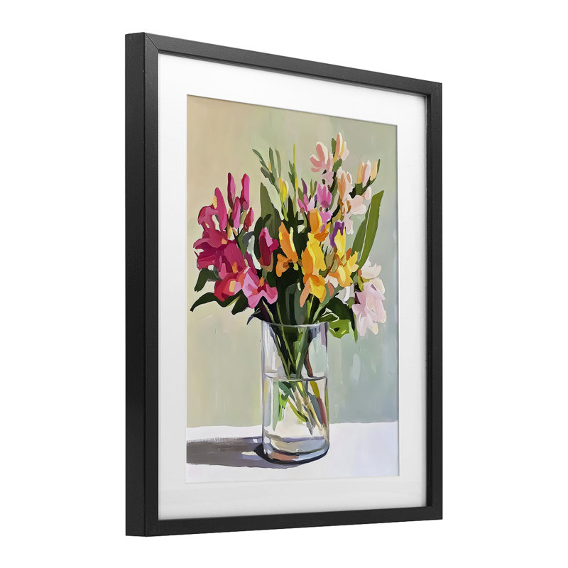 Reproduction sous verre en verre encadrée de Bold Blooms, design par Riley B, Cadre noir minuit, H 16 po x l 13 po