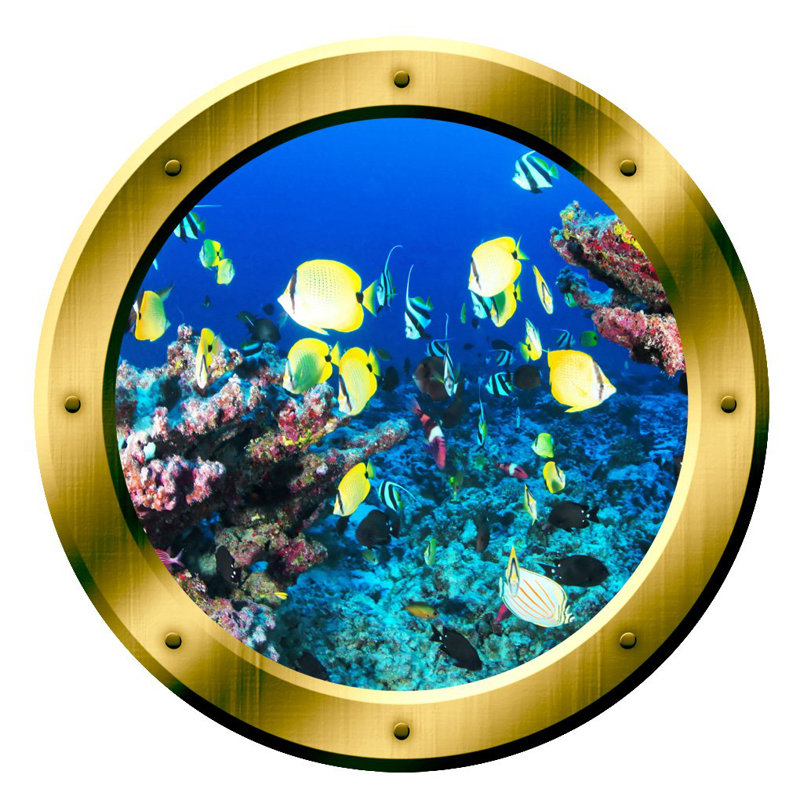 Décalcomanie murale corail hublot ocean, H 14 po x l 14 po x P 0,01 po, Jaune