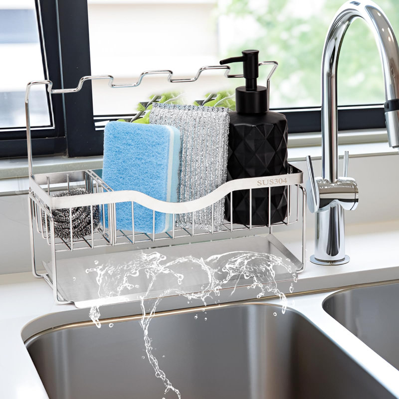 Organisateur de cuisine en acier inoxydable avec drainage automatique - résistant à la rouille et rangement polyvalent