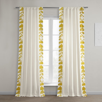 Artisan Modern Geometric Border Solid Cotton Bordered Curtains - Single Panel