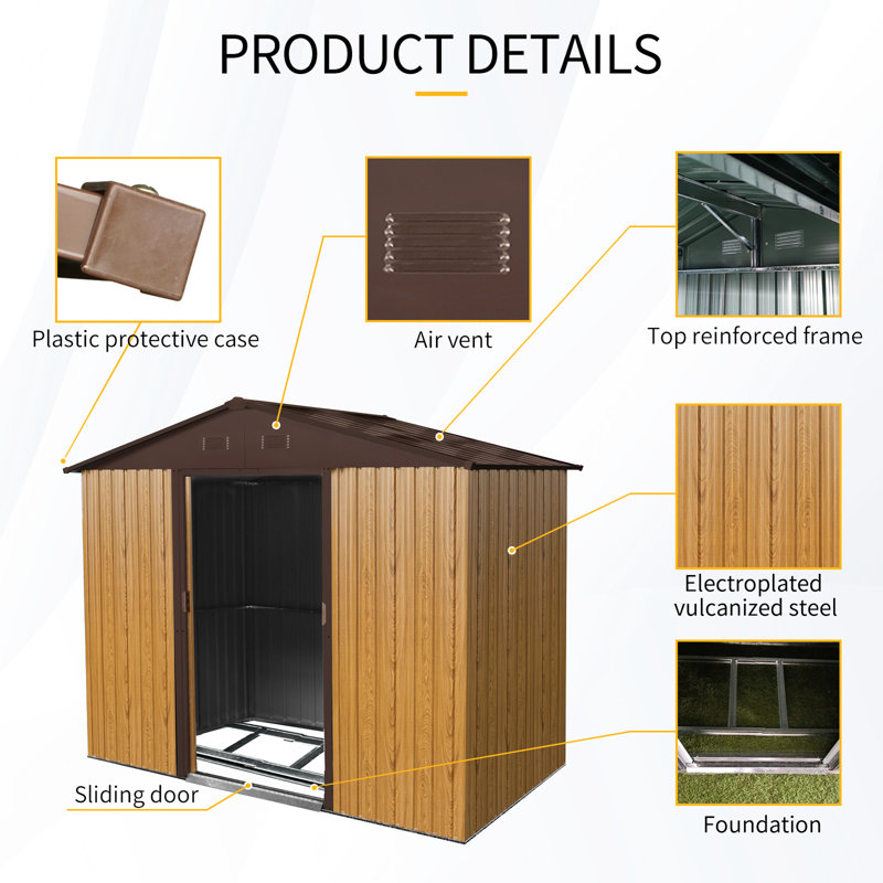 Heavy-duty Metal Shed - For Lawn And Garden Use Storage With Lockable Door, 72.87" H x 93.78" W x 52.06" D, Coffee
