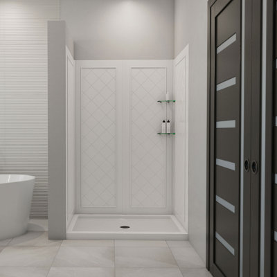 Qwall 48" W x 32" D x 76.75" H Framed Rectangle Shower Stall with Base Included