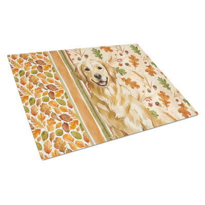 Golden Retriever Heirloom Fall Glass Cutting Board