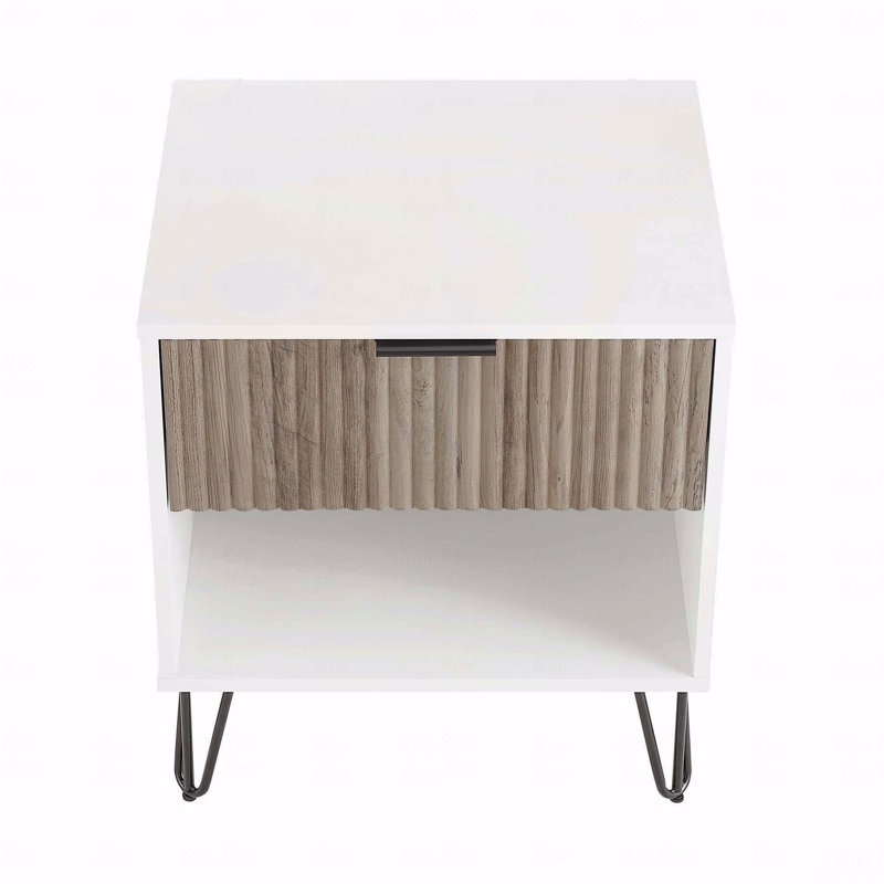 Table de chevet 1 tiroir Dumbo, Blanc / gris rustique