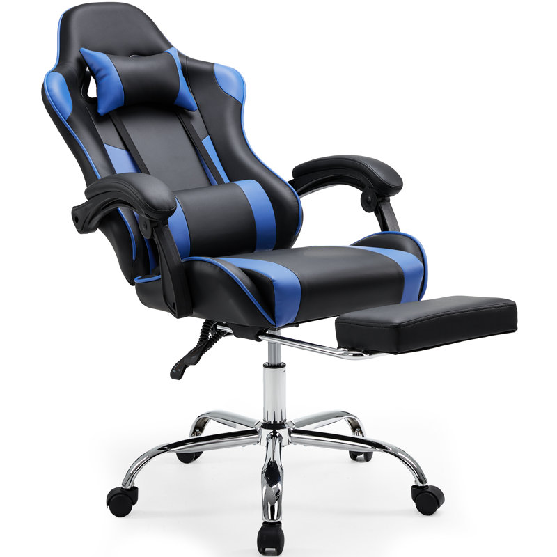 Fauteuil de jeu inclinable ergonomique et réglable, chaise de bureau à haut dossier avec support lombaire, appui-tête et repose-pieds