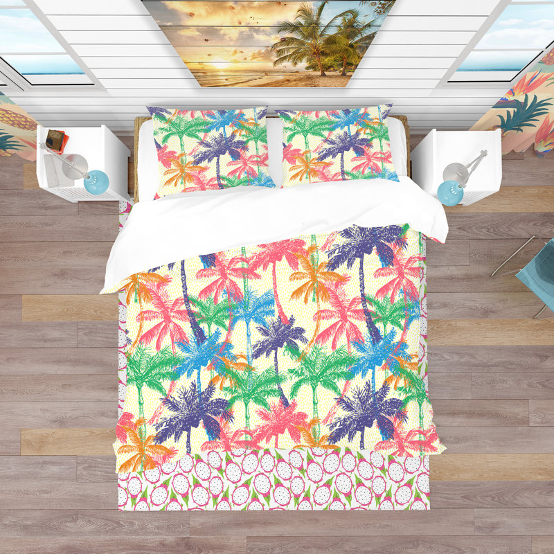 Ensemble de housse de couette tropical, Housse simple + 1 taie décorative