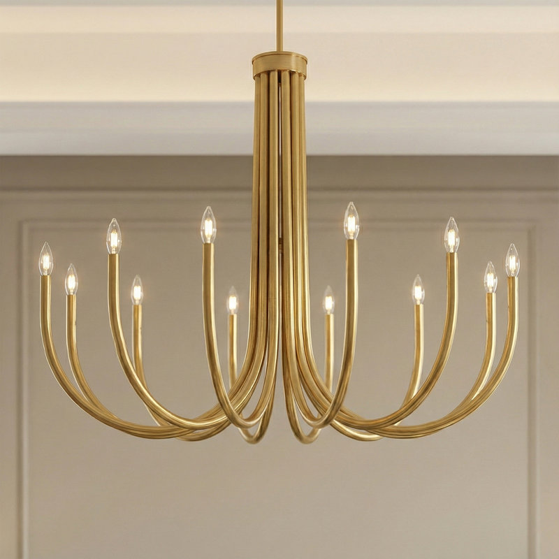 Weekes 12 - Light Steel Dimmable Classic / Traditional Chandelier, Brushed Gold