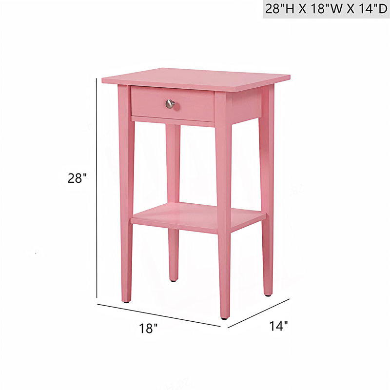 Table de chevet étroite, table de chevet 1 tiroir, Pink