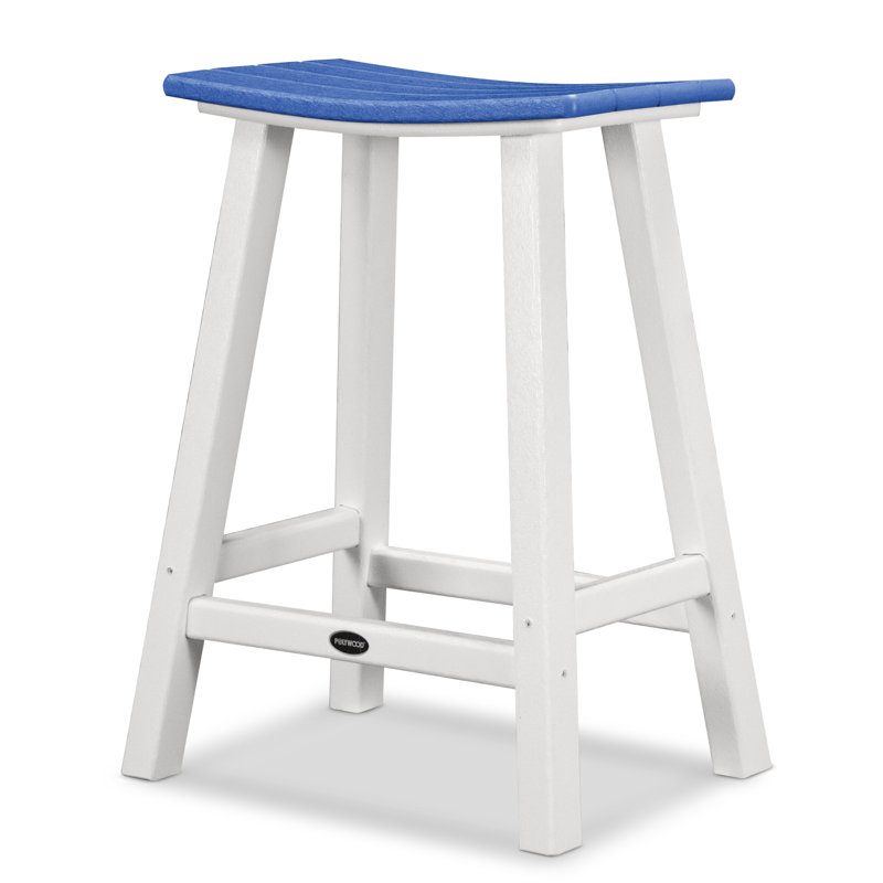 Tabouret de comptoir POLYWOOD Contempo 24 po, Blanc, Bleu pacifique
