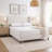Heny King Size Bed With Wingback Tall Headboard, Ivory Fabric Upholstery