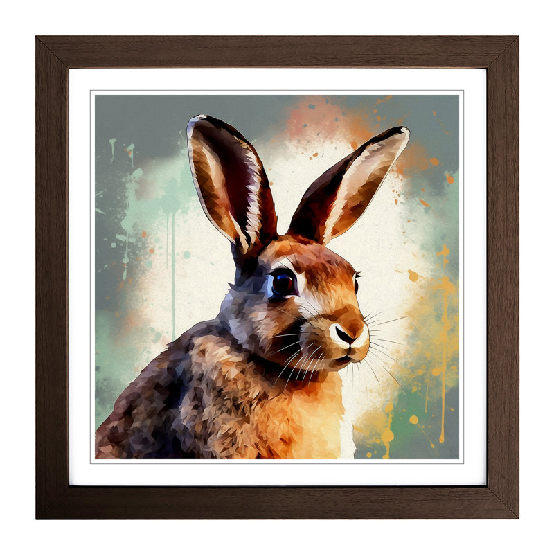 Rabbit Digital No.7 - Single Picture Frame Print on Wood, Walnut
