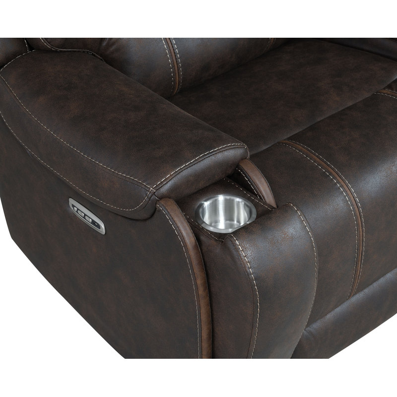Burlington, 86" Wide Dual Power Recliner Sofa With The Adjustable Headrest and Hidden cupholder in each Arm (Brown color)