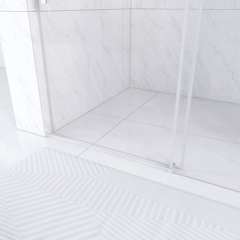 56 In. -60 In. W × 76  In. H Frameless Shower Door With 1/4"Clear  Tempered Glass In Brushed Nickel |  Explosion Proof Film |   Stainless Steel Handle