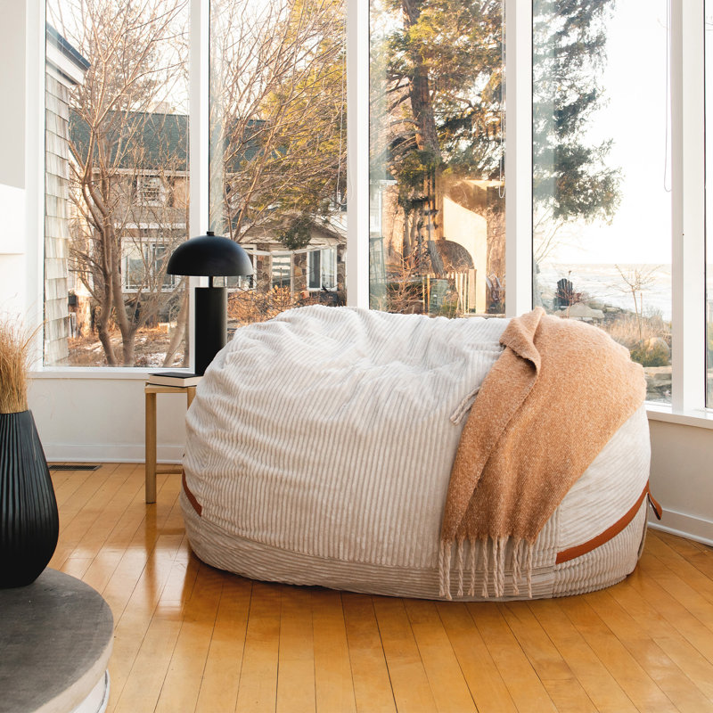 Big Joe Fuf 7Ft Giant Foam Bean Bag Chair, Oversized Couch with Removable Cover for Kids, Teens, Adults, Vanilla Latte Corded Plush, 7 foot