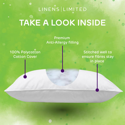 Linens Limited Soft Pillow, Made in the UK, Allergy Fresh, Soft and Firm with Orthopedic Support, Anti Allergy Hollowfibre, Machine Washable