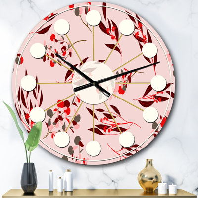 Lumineux motif floral d'eucalyptus II - horloge murale moderne Mid-Century
